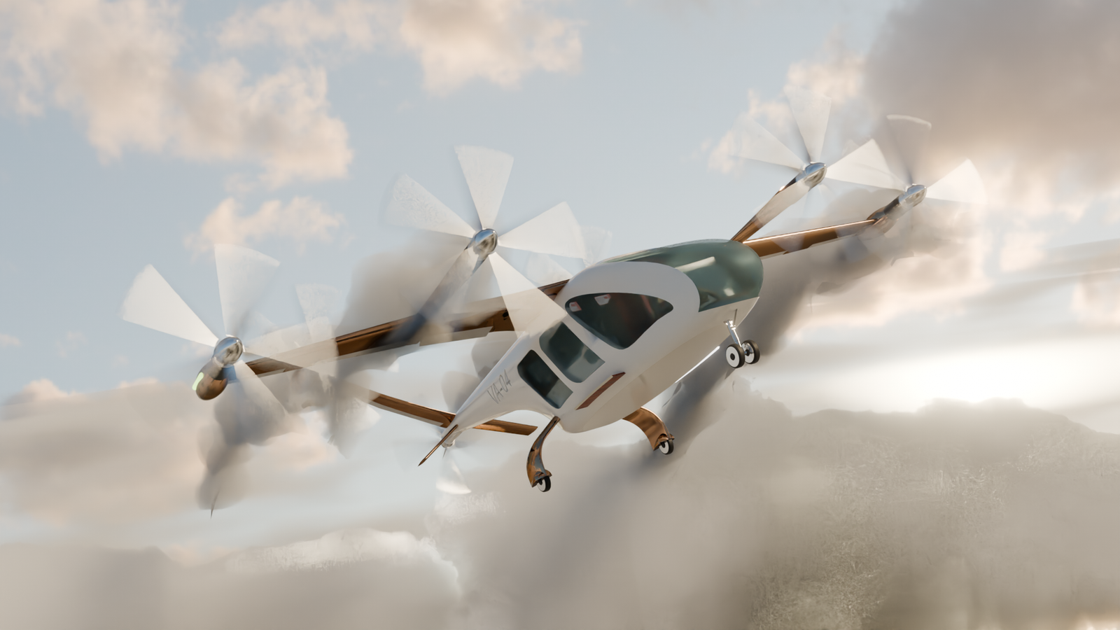 VA-04 three-quarter view above cloud field